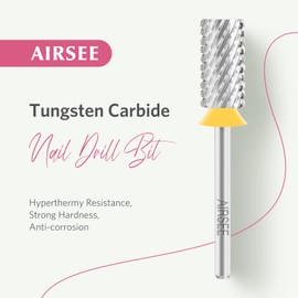 AIRSEE Tungsten Carbide Acrylic Nail Drill Bit Efile Electric File Machine Head Tip for Manicure Polishing Art Remove Gel 3/32" 2 Way Professional Tech Flat Top Cylinder Barrel 2X Coarse-2XC