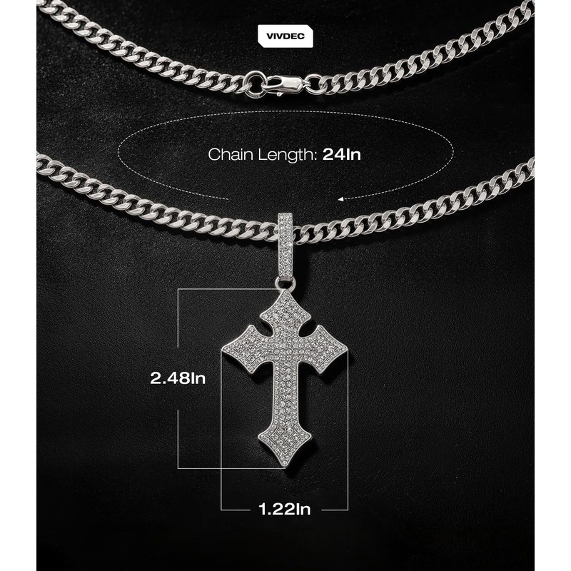 VIVDECIced Out Cross Necklace for Men, Full 5A Zircon Max