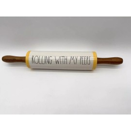 RAE DUNN New RAE DUNN “Rolling With My Peeps” Ceramic Easter Rolling Pin with Wood Handle