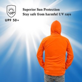 Zeluga 27-425-L Sun Protection UPF 50+ Safety Construction Work T-Shirts, High Visibility Hoodie, Polyester Long Sleeve Hooded, Orange Large
