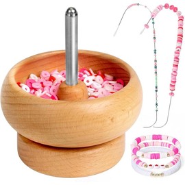 Bead Spinner for  Making, Effortless Rotating Wooden Clay Bead Spinner with 2 Big Eye Beading  and 3000 Seed Beads, Beading Supplies for Making , Bracelets, Necklace - Color: Complete Bead Spinner Set