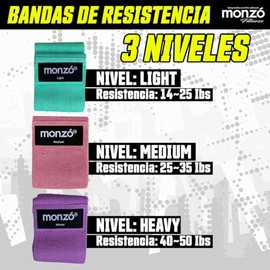 MONZÓ| Bandas de Resistencia para Ejercicio | Ligas de Resistencia para Ejercicio | Hip Bands | Light, Med y Heavy| Gluteo | HIIT | Yoga |