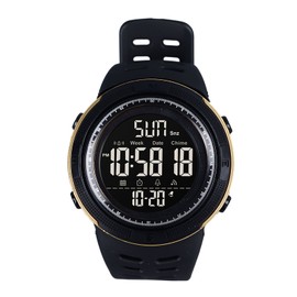 Digital Watch LED 50m Waterproof Multi Functional Intelligent Stopwatch Countdown Automatic Date Alarm Night Light Electronic Watch Black Golden