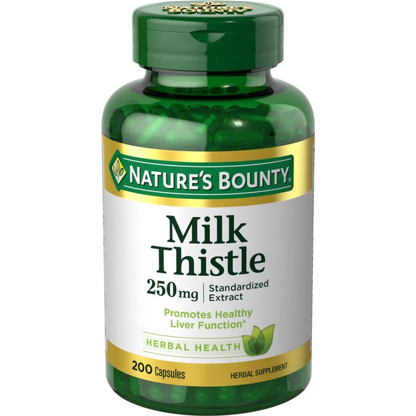 Nature's Bounty Milk Thistle Capsules for Liver Support, Herbal Supplement, 250 mg per Serving, 200 Count