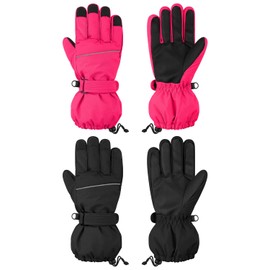 Cooraby 2 Pares de Guantes de esquí para niños, Impermeables y cálidos, para Invierno, para niños y niñas, para Clima frío y Exteriores.