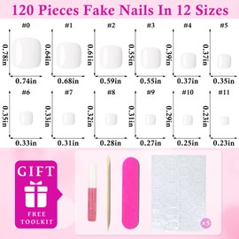 LoveOurHome 120pc White Press on Toenails Women Fake Toe Nails with Glue Tabs, White Fake Toenails Press on Toe Nails Glue on Toenails Acrylic Toe Nail Tips Artificial False Toenails for Women Girls