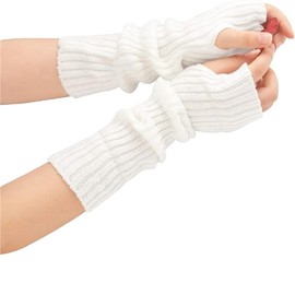 Arm Warmers Arm Sleeve for Women Teen Girls Gloves Winter Fingerless Knitted Arm Warmer (White, 30CM)