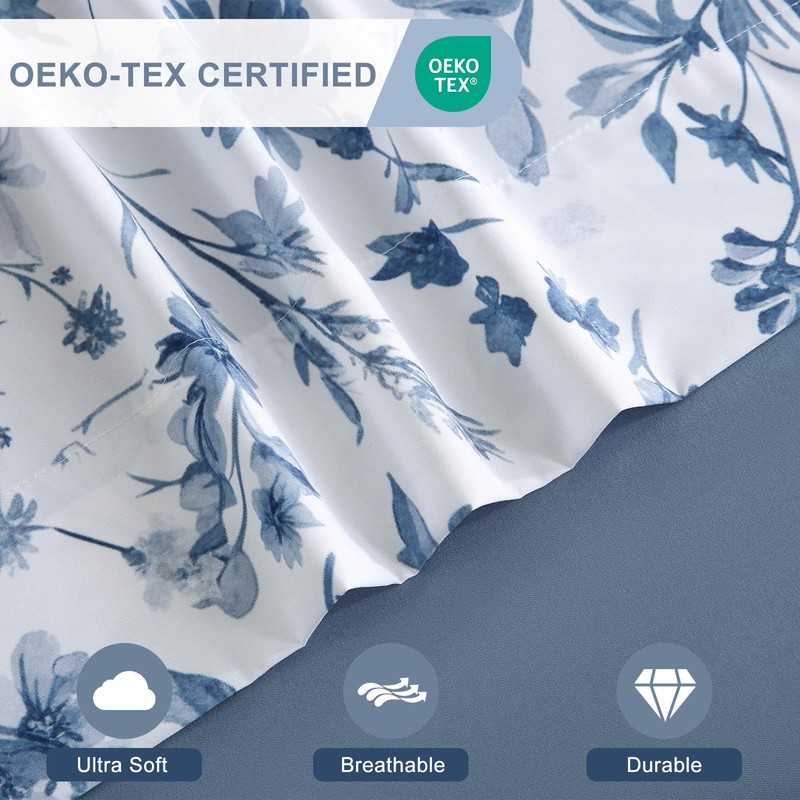 Botanical 6-Piece Queen Bed Sheets Set, Boho Floral Print Brushed