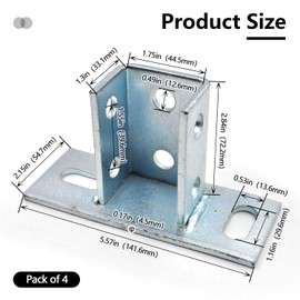 (4-Pack) 2 Slot U Post Base for 1-5/8" -5/8" Single Strut Channel Securing
