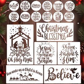 Christmas Stencils for Painting Christmas Nativity Stencils for Crafts Reusable Believe Holiday Drawing Templates for Wood Fabrics Door Mat Porch Hanger Decor