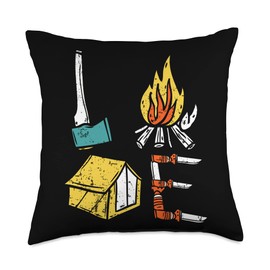 Mountains Vintage Camping Enjoy Hiking Outdoor Activity Fan Throw Pillow