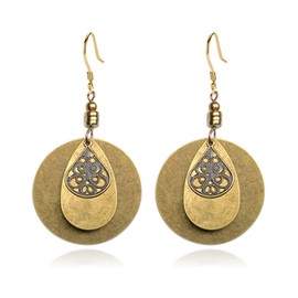 coadipress Handmade Retro Hammered Oval Dangle Earrings for Women Bohemian Earring Lightweight Simple Geometry Crescent Earring Ethnic Hammered Earring (Brown Round)