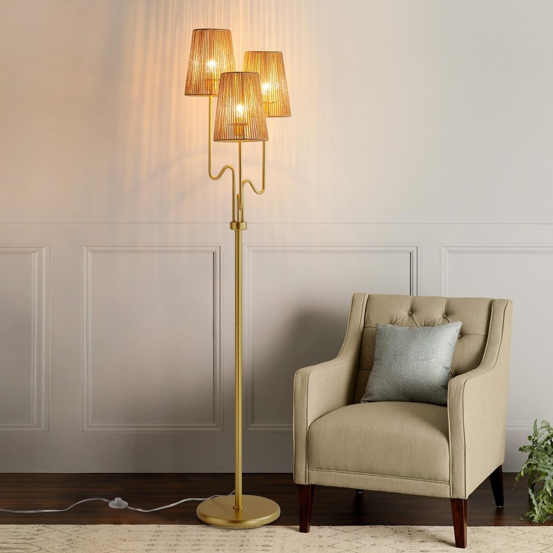 Boho Floor Lamp, 68in. Rattan floor lamp with Natural Woven