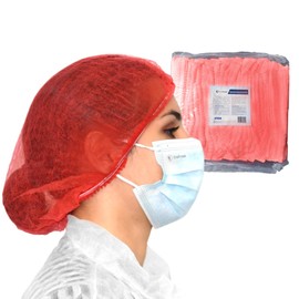 OneProtek Disposable Hair Net 53 cm - 100 Hair Protectors, Red, Nurse's Caps, Disposable Spunbond Clip Caps, Comfort and Breathable (1)