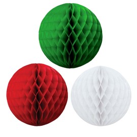 SUNBEAUTY Set of 6 Honeycomb Balls (20 cm/15 cm), Red & Green & White Paper Christmas Decoration, Party Celebration Decoration