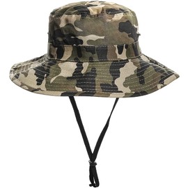 KorhLeoh Boys Camo Sun Hat Summer Outdoor Safari Fishing Hat Boonie Cap for Large Children 2-14 Years, camouflage