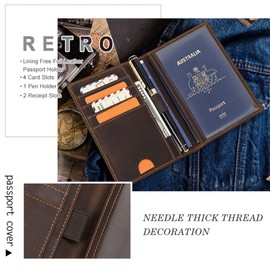 Contacts Full Grain Leather Travel Passport Holder RFID Blocking Passport Case Slim Passport Cover with 4 Card Slots (Badge)