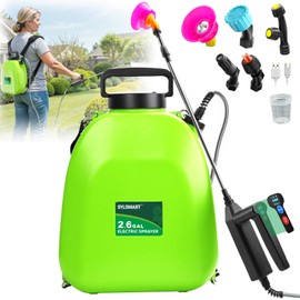 Sylsmart Battery Powered Backpack Sprayer 2.6Gallon, Electric Sprayer with 3-Adjustable Sprayings, Battery Indicator, 5 Nozzles, 41" Retractable Wand, Rechargeable Garden Sprayer for Weed, Lawn&Yard