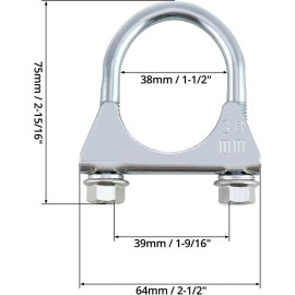 QWORK U-Bolt Muffler Tip Exhaust Hook, 1-1/2" OD 2Pcs Stainless Steel Universal