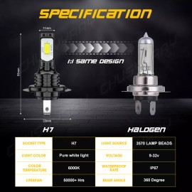 CHUSYYRAY 2x H7 10000K LED Headlight Kit High Low Beam Bulbs 3300000LM White Super Bright