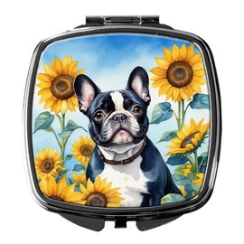 Caroline's Treasures French Bulldog in Sunflowers Compact Mirror Decorative Travel Makeup Mirror for Women Girls Gifts Pocket Makeup Mirror Folding Handheld