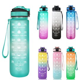 Ritte Water Bottle 1 L, Water Bottle with Time Markings, BPA-Free Sports Water Bottle with Straw for Men Women Cycling Hiking Running Gym (Green)