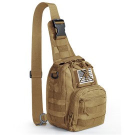 Movker Tactical Sling Bag for Men, Crossbody Military Chest Bag, EDC Range Gear Single Shoulder Backpack for Hunting, Trekking, Fishing, Camping, Cycling, and Traveling (Khaki)