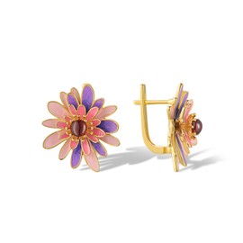 Santuzza 925 Sterling Silver Enamel Daisy Earrings Garnet Cubic Zirconia Pink & Purple Flower Dangle Earrings for Women