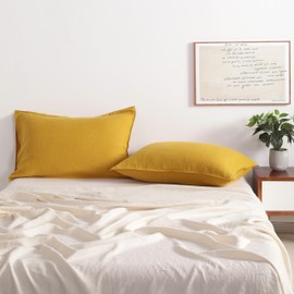 NTBAY French Linen Pillow Cases - Yarn Dyed 2 Pack 100% Linen Standard Pillowcases, Breathable and Cooling Washed Pillow Cases with Envelope Closure, 20x26 Inches, Ginger Yellow