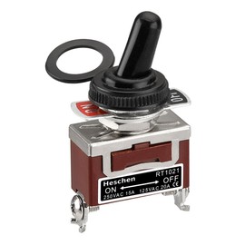 Heschen Metal Toggle Switch, RT1021, SPST, Maintained ON/OFF 2 position 15A 250VAC, With Waterproof Cap, CE