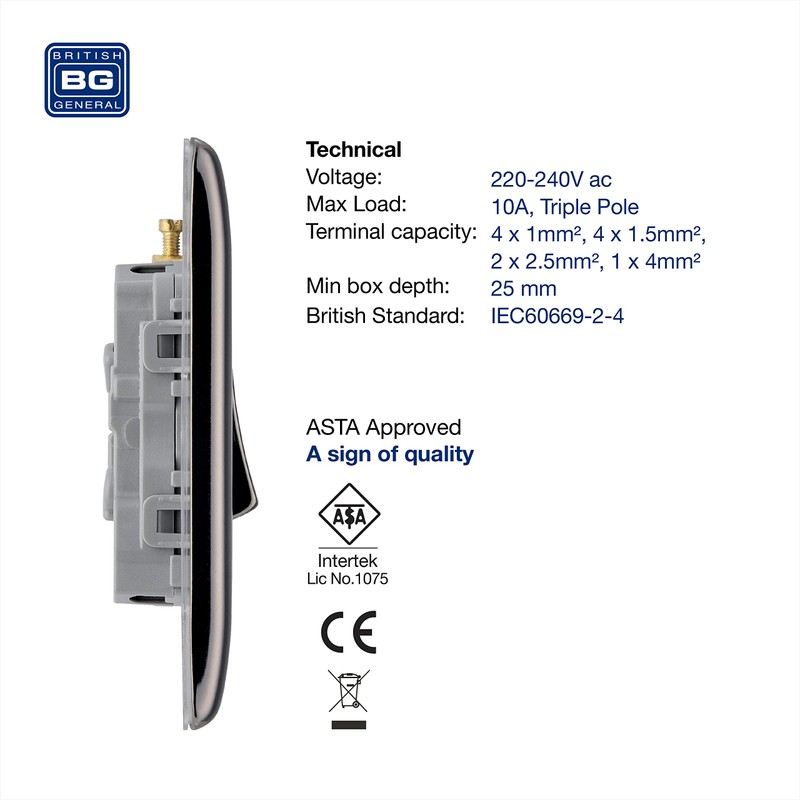 BG Electrical NBN15 Black Nickel TP Fan Isolator Switch