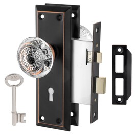 Toptotoo Mortise Lock Set Interior Door, Glass Door Knobs with Lock,Old Style Door Knob Replacement, Vintage Antique Door Lock with Skeleton Key,Classic Oil Rubbed Bronze Finish