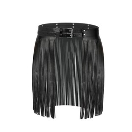 WERFORU Women's Fringe Skirt Belt Fashion Faux Leather Tassel Skirt Women Punk Rock Waist Belt, A-black tassel length 40 cm