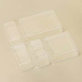 QWORK 7-Piece Clear Drawer Organizer Set with Non-Slip Silicone Pads - Customizable & Stackable Unbreakable Plastic Trays for Makeup, Dresser, Office, Kitchen, Bathroom Drawers