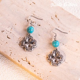 Rustic Couture's Western Turquoise Earrings Boho Vintage Country Statement Jewelry, Metal, No Gemstone
