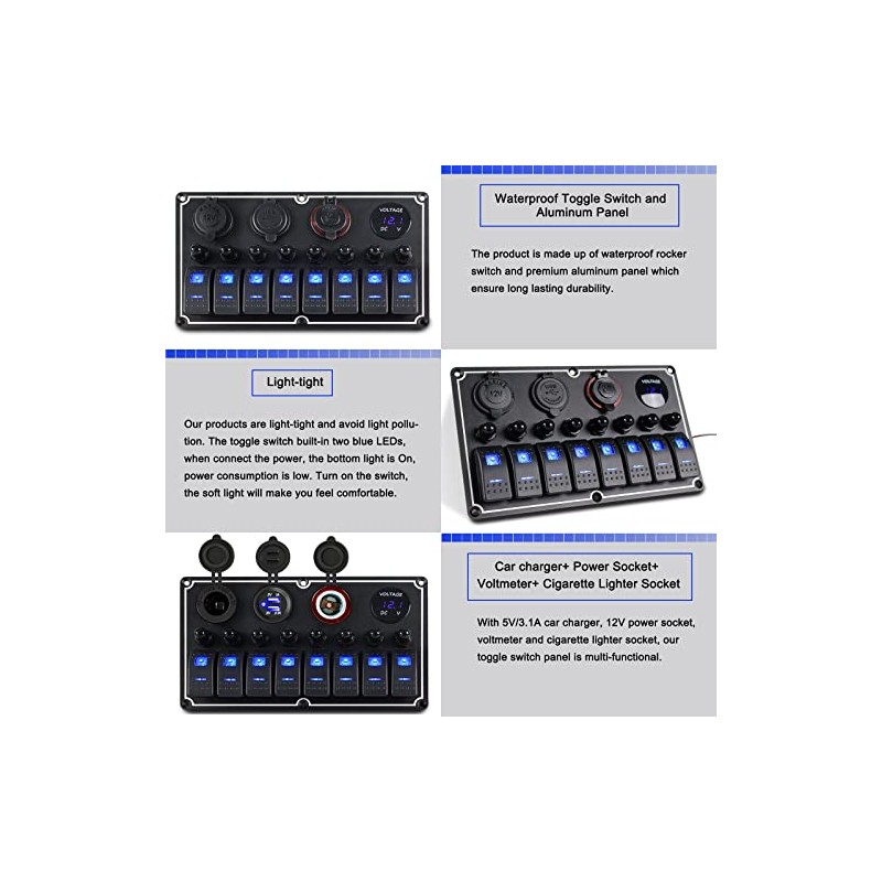 xhtechnology - Panel de Interruptores Marinos Impermeable, Panel de Interruptores