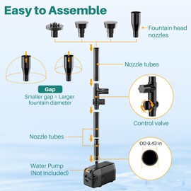 Biling Düsen Set für Solar Pumpe, 3 Brunnenpumpe Düsen mit Wasserdurchfluss-Einstellung, Teichbrunnen-Zubehör