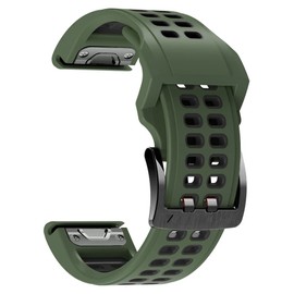 Threeeggs for Garmin Fenix 7X Watch Band, 26mm Quick Release Silicone Soft Replacement Strap for Fenix 6X, Fenix 5X, Fenix 3, Fenix 3 Sapphire, Descent Mk1, Quatix 3, Tactix Bravo (Green-Black)