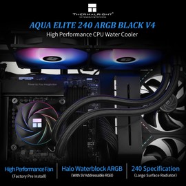Thermalright Aqua Elite 240 ARGB V4 CPU Water Cooler, with Double PWM Fans, 1550RPM Speed,for AMD/AM4/AM5& Intel LGA1150/1151/1155/1156/1200/2011/1700/1851(AE240 ARGB V4)