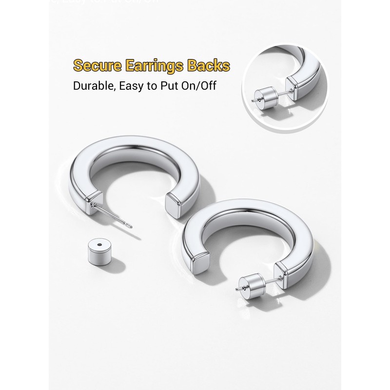 Open Hoop Earrings for Women Thick Chunky Hypoallergenic 30MM Silver