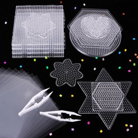 40 Pcs Fuse Beads Kit Include 24 Pcs 10 Styles Fuse Beads Pegboards Boards with 12 Lroning Paper and 4 Fuse Bead Tweezers 5 mm Plastic Fuse Beads Boards Clear Pegboards for DIY Art Craft Supplies