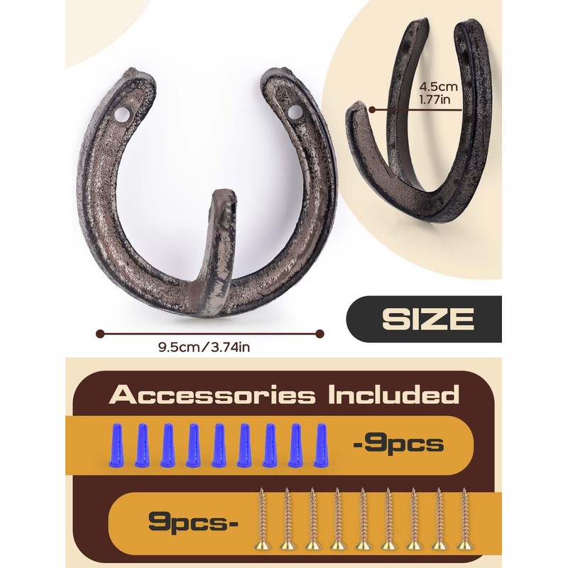 4 PCS Coat Hooks Cast Iron Wall Hooks Horseshoe Hooks