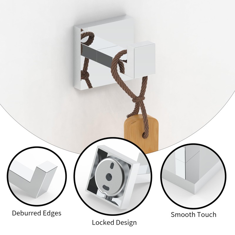 Ruacq Towel Hooks for Bathrooms, 2pcs Square Base Robe Hook,