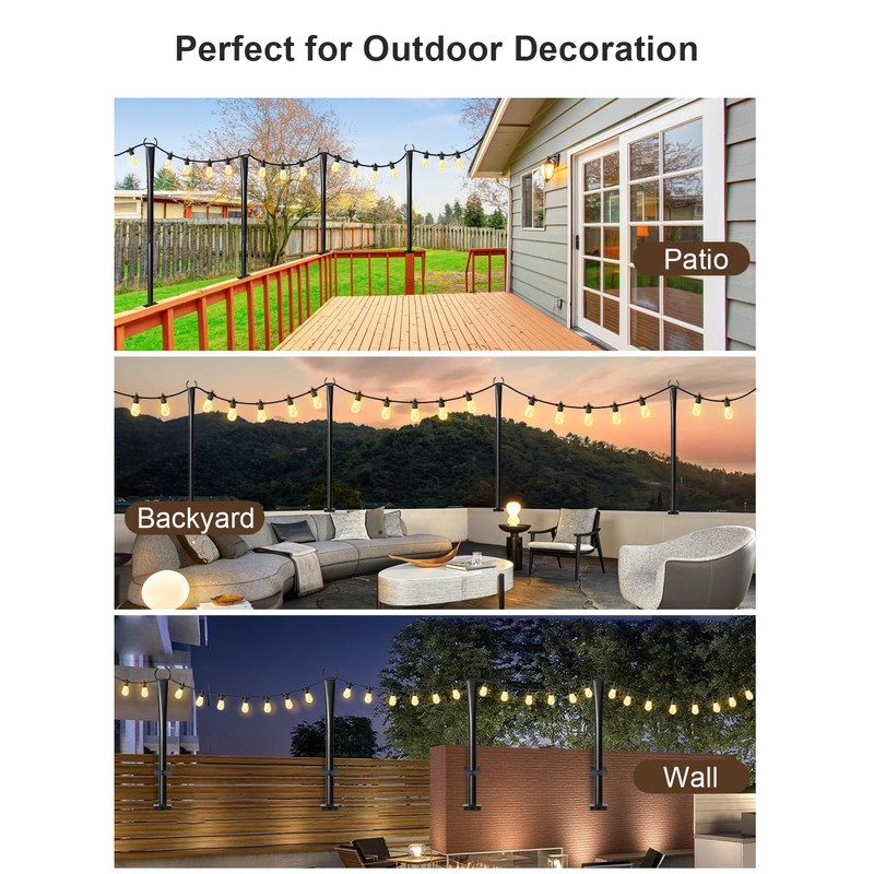 2 Pack String Light Poles for Deck, 5Ft Heavy-Duty Metal