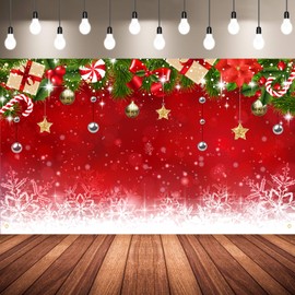 Christmas Photo Backdrop, Fabric Winter Snowflake Christmas Photography Backdrop Red Merry Christmas Photography Background Christmas Ornaments Backdrop Christmas Photo Booth Props, 72.8 x 43.3 Inch