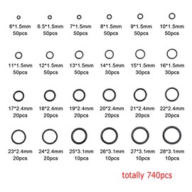 JZK 740 x Rubber O-Ring assorted seals kit, rubber ring washers set, gasket rings, black O-ring assortment kit for plumbing, machine repair