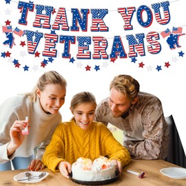 Qpout Thank You Veterans Banner with Star Garland,Cardstock Paper American Flag Happy Veterans Day Decoration Banner for Greeting Veterans Day Theme Patriotic Party Memorial Day Supplies