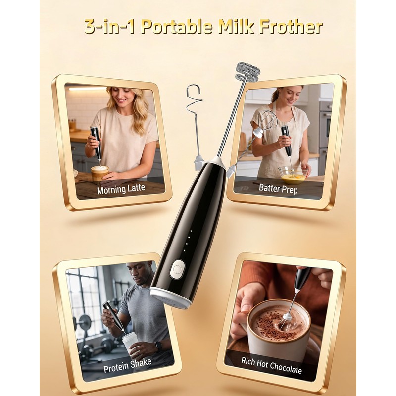 Milk Frother Handheld,Portable Electric Drink Mixer&Wand,Egg Whisk-Black