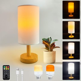 Nowlaby Wireless Bedside Table Lamp with 2Pcs E26 Rechargeable Battery Bulb, Remote Control, Dimmable, Timer, Cylindrical Light for Living Room, Bedrooms, Reading, Night Lighting