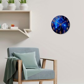 Blue Wall Clock for Living Room Decor Kitchen Wall Clocks Battery Operated 12 Inch Round Glass Decorative Wall Clock Non Ticking